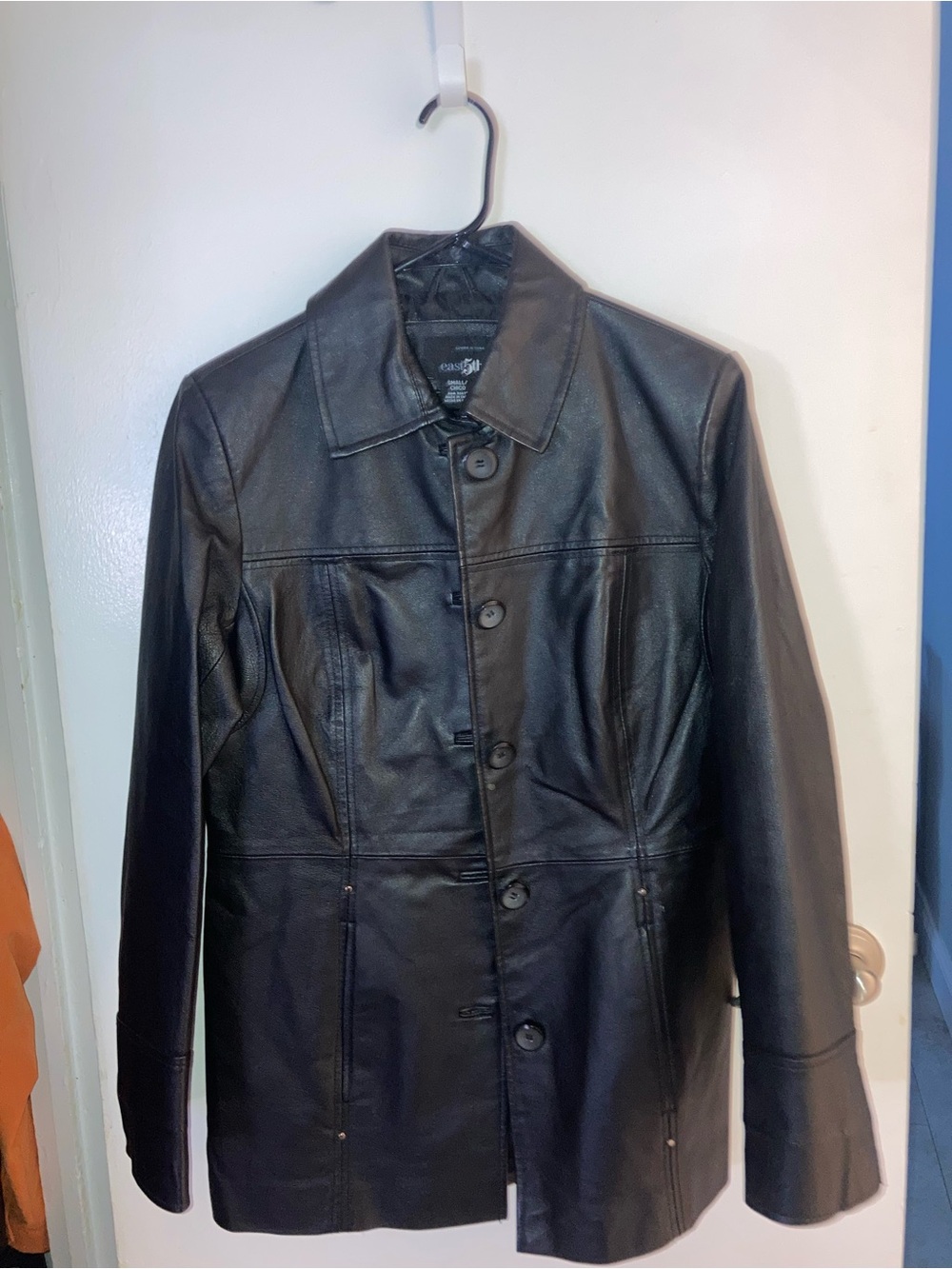 East 5th Black Leather Button-Front Jacket